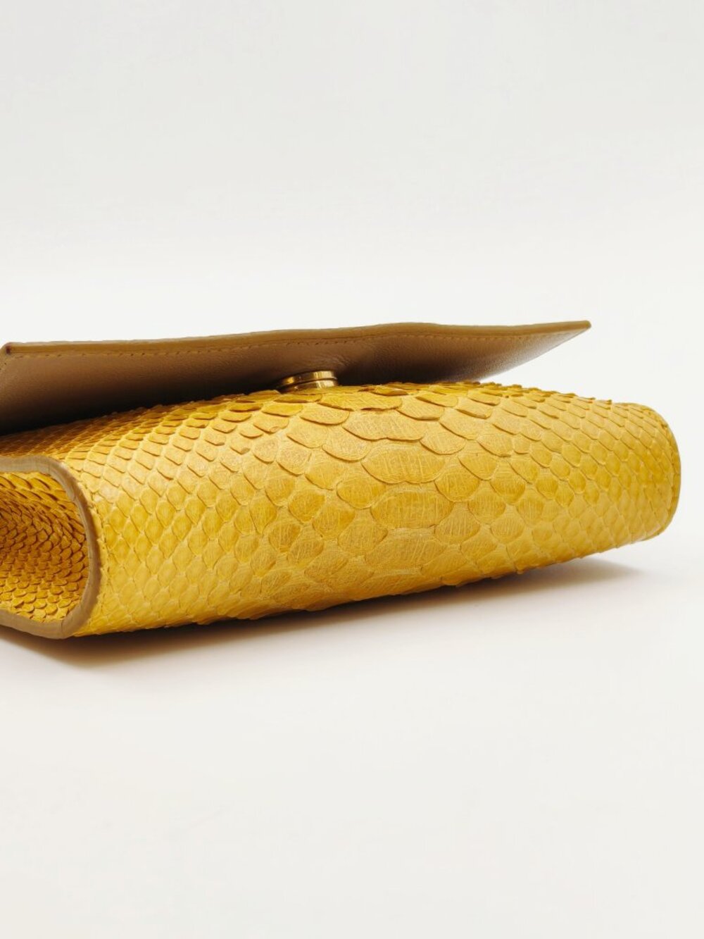 Salvatore Ferragamo Yellow Python Embossed Leather Chain Shoulder Bag Clutch - Picture 8 of 11